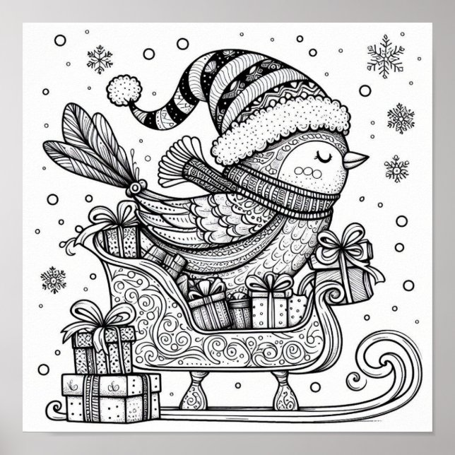 Charming Christmas Bird's Journey Coloring  Poster (Front)