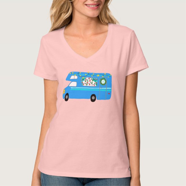 Charming Christmas Camper Retro Motorhome RV Xmas T-Shirt (Front)