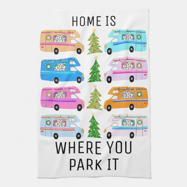 Charming Christmas Camper Retro RV Motorhomes Xmas Kitchen Towel (Vertical)