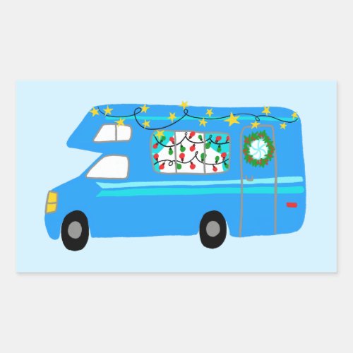 Charming Christmas Camper Vintage RV Xmas Rectangular Sticker