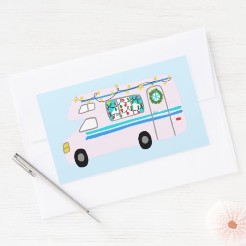 Charming Christmas Camper Vintage RV Xmas Rectangular Sticker