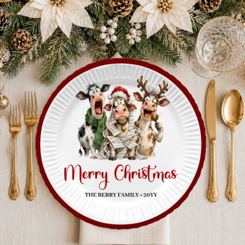 Charming Christmas funny cow red green christmas  Paper Plates