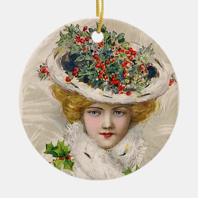 Charming Christmas Lady Ceramic Ornament (Front)