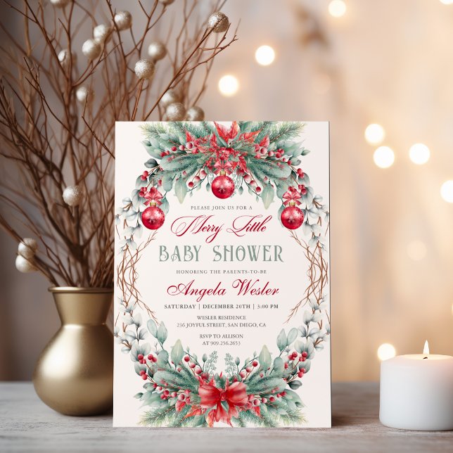 Charming Christmas Merry Little Baby Shower  Invitation (Creator Uploaded)