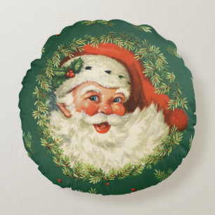 Charming Christmas Retro Vintage Jolly Santa Round Pillow