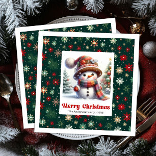 Charming Christmas snowman with snowflakes kids  Paper Dinner Napkins