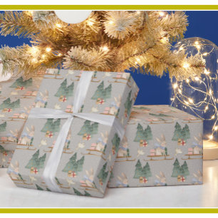 Charming Christmas Trees Sleigh Gifts Snow Wrapping Paper