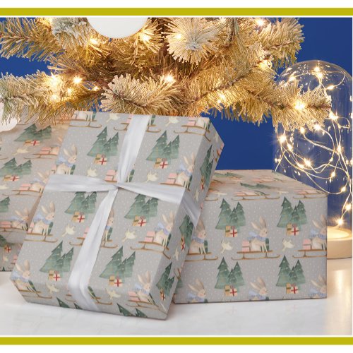 Charming Christmas Trees  Sleigh Gifts Snow Wrapping Paper
