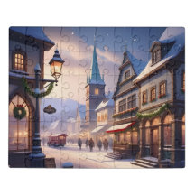 Charming Christmas village winter wonderland snow