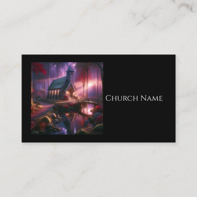 Charming Church in a Heavenly Autumn Forest Business Card (Front)