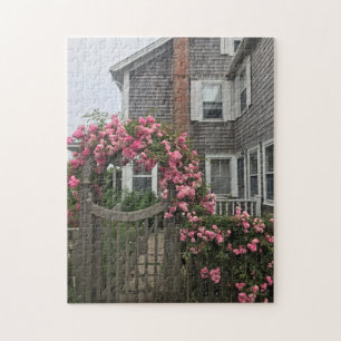 Charming Coastal Cape Cod Rose-Covered Cottage Fun Jigsaw Puzzle