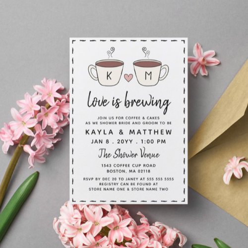 Charming Coffee Cups Love Is Brewing LGBT Invitation