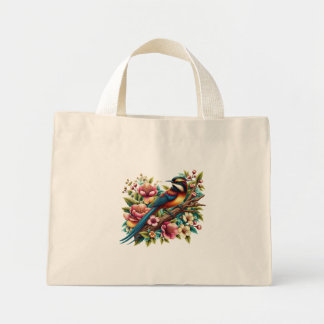 Charming Colorful Bird and Flower Mini Tote Bag
