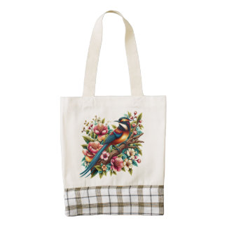 Charming Colorful Bird and Flower Zazzle HEART Tote Bag