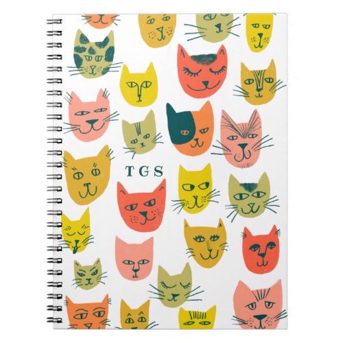 Charming colorful cats monogram notebook