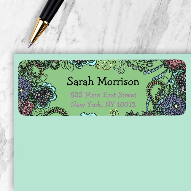 Charming Colorful Doodle Flowers Address Label (Creator Uploaded)