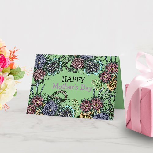 Charming Colorful Doodle Flowers Mothers Day Card