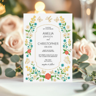Charming colorful painted meadow flowers for your invitation