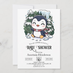 Charming Colorful Penguin Baby Shower Invitation