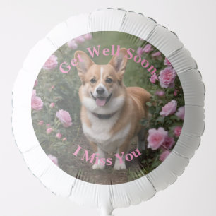 "Charming Companion: A Corgi in a Pink Rose Garden Balloon