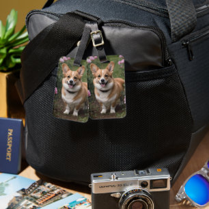 "Charming Companion: A Corgi in a Pink Rose Garden Luggage Tag