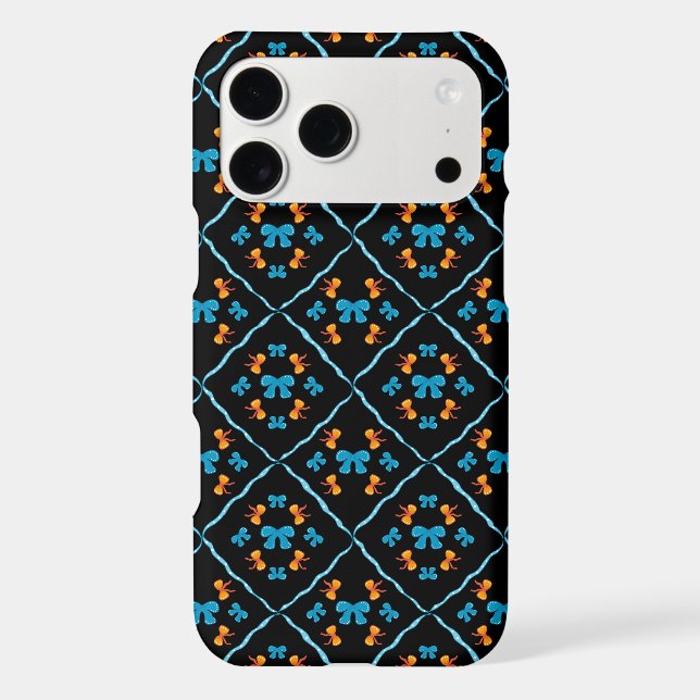 Charming Coquette Bow Geometric Tile Black Accent iPhone Case (Back)