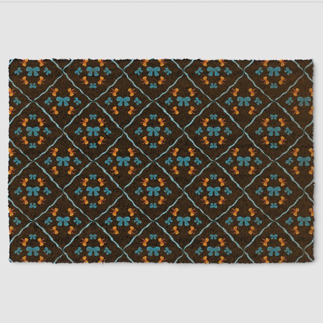 Charming Coquette Bow Geometric Tile Black Fiber Doormat (Front)