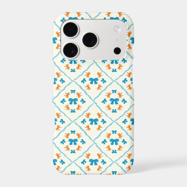 Charming Coquette Bow Geometric Tile Cream Accent iPhone Case (Back)