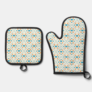 Charming Coquette Bow Geometric Tile Cream Oven Mitt & Pot Holder Set