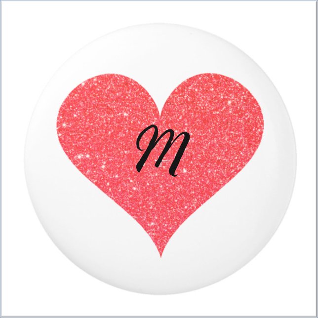 Charming Coral Glitter Heart with Initial Ceramic Knob (Creator Uploaded)