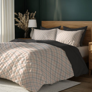 Charming Coral Grey Check Duvet for Bedrooms Cover