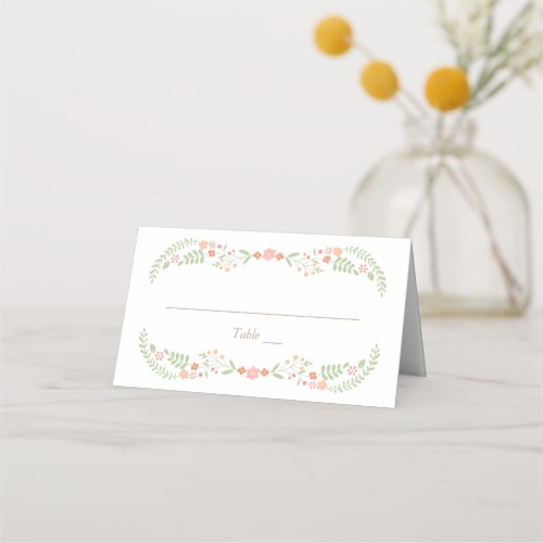 Charming Coral Pink and Green Floral Wedding Place Card