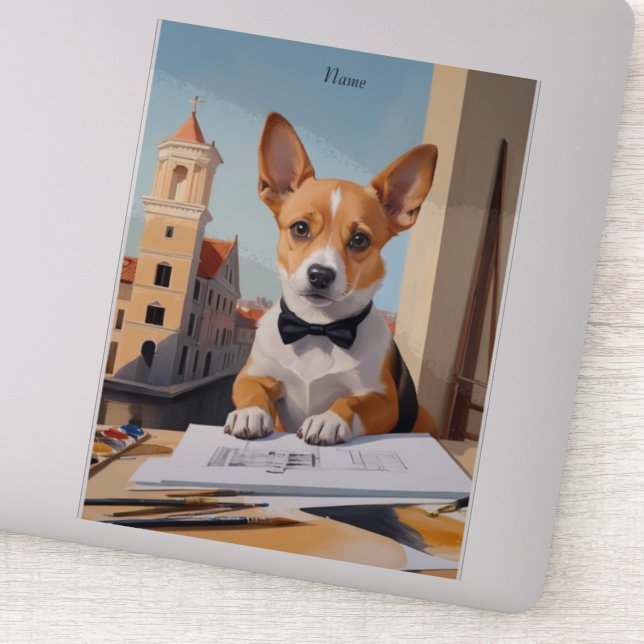 Charming Corgi Architect Dog Lover Sticker (Detail)