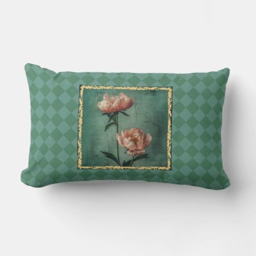Charming Cottage Style Peony Print Lumbar Pillow