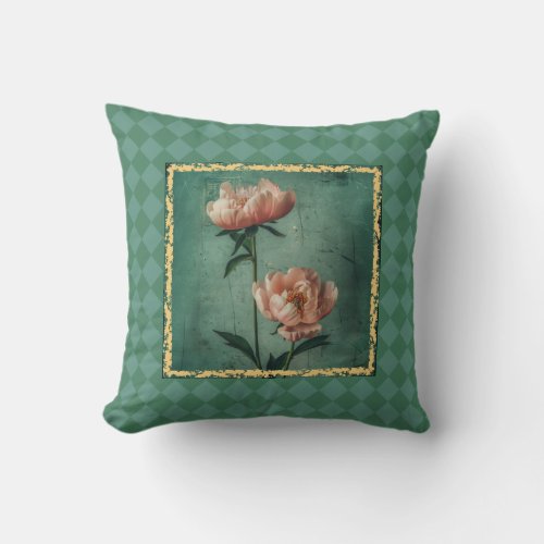 Charming Cottage Style Peony Print Throw Pillow