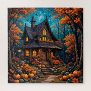 Charming Cottage with Pumpkins in an Autumn Forest Jigsaw Puzzle