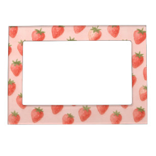 Charming Cottagecore Watercolor Strawberry Pattern Magnetic Frame