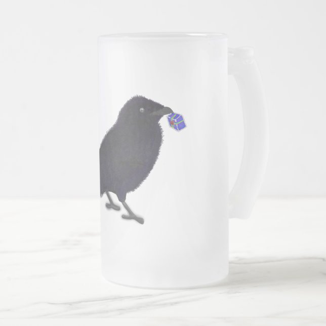 Charming crow glitter gift with bow frosted glass beer mug (Front Right)