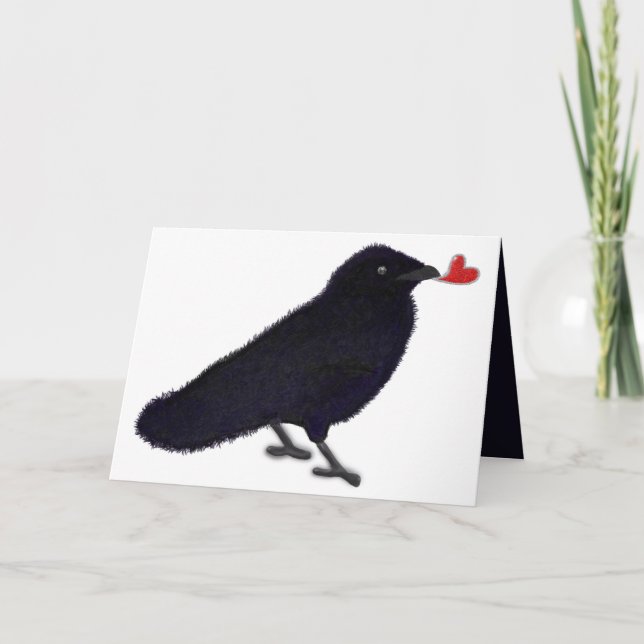 Charming crow glitter heart holiday card (Front)