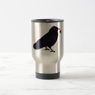 Charming crow glitter red star travel mug