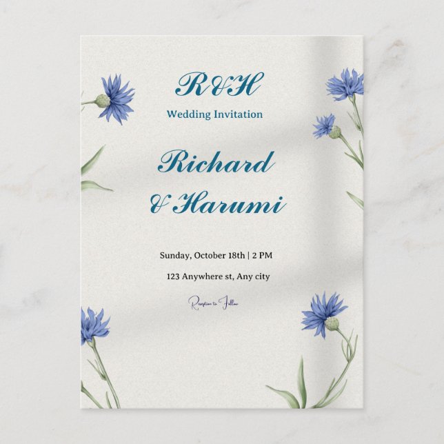 "Charming Custom Wedding Invitation" Postcard (Front)