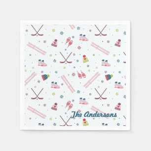 Charming custom winter sports pink blue napkins