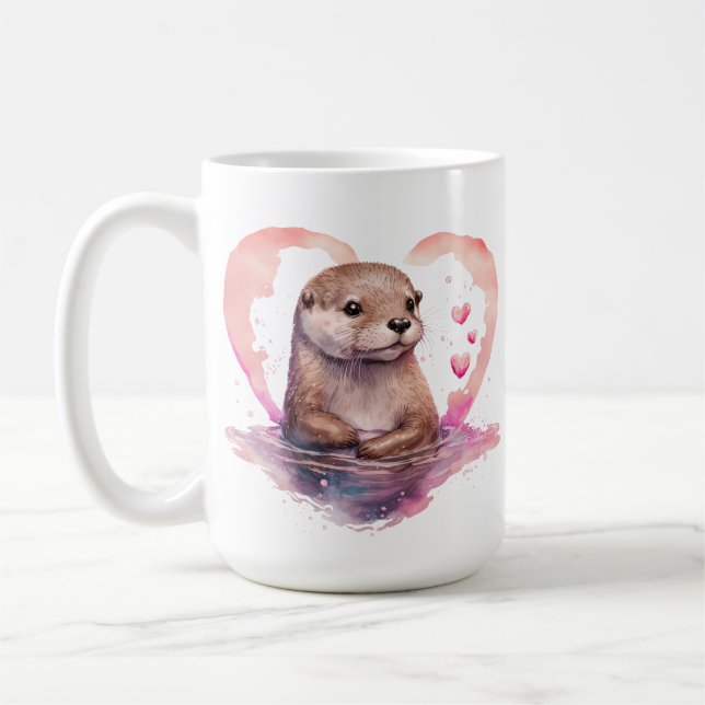 Charming Cute Beautiful Watercolor Pink Otter  Coffee Mug (Left)