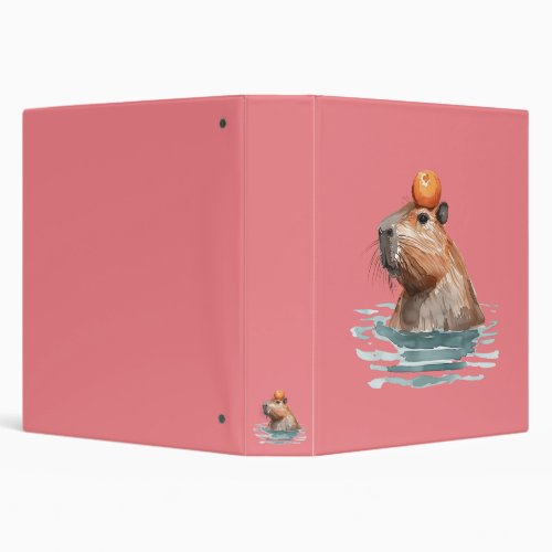 Charming Cute Capybara with Orange 3 Ring Binder