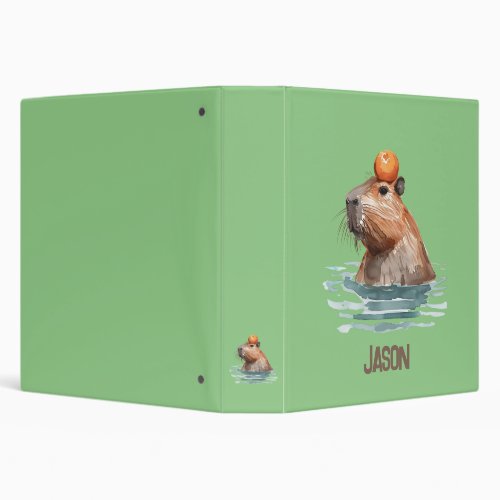 Charming Cute Capybara with Orange and Kids Name 3 Ring Binder