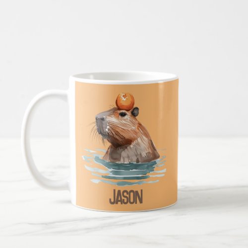 Charming Cute Capybara with Orange and Kids Name Coffee Mug