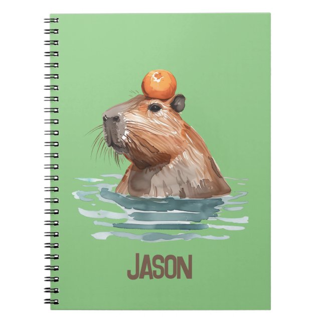 Charming Cute Capybara with Orange and Kids Name Notebook (Front)