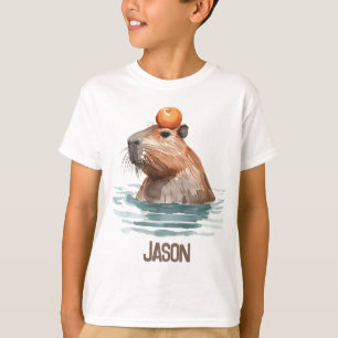 Charming Cute Capybara with Orange and Kids Name T-Shirt