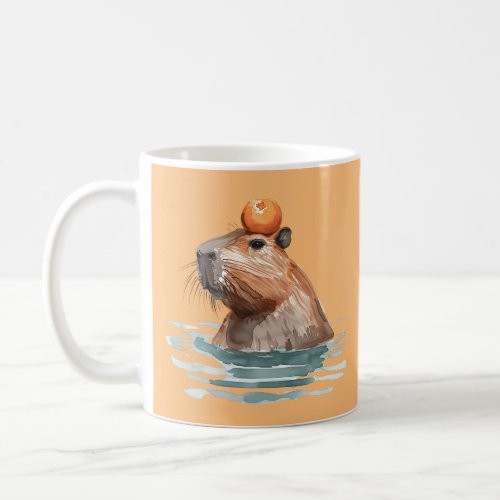 Charming Cute Capybara with Orange Coffee Mug