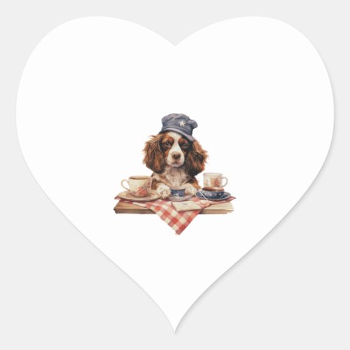 Charming Cute Dog with American Hat on 4th of July Heart Sticker